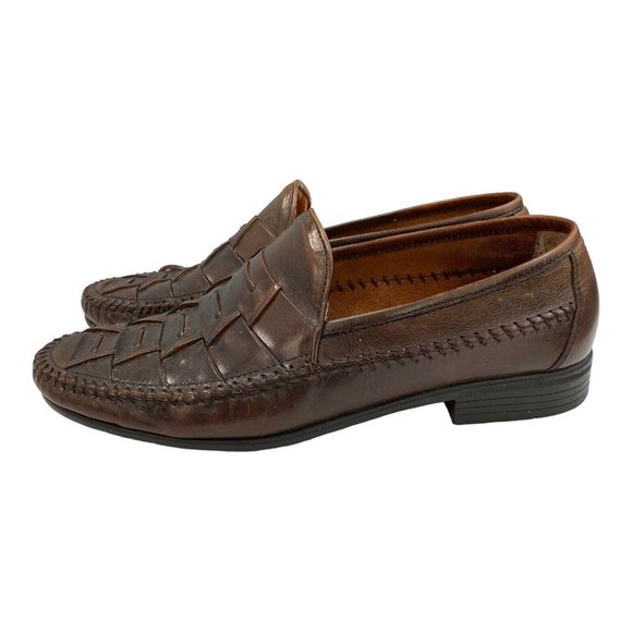 French Shriner Avalon Dress Shoe Mens Size 10 Loafer Slip On Woven Brown Leather - Picture 3 of 14